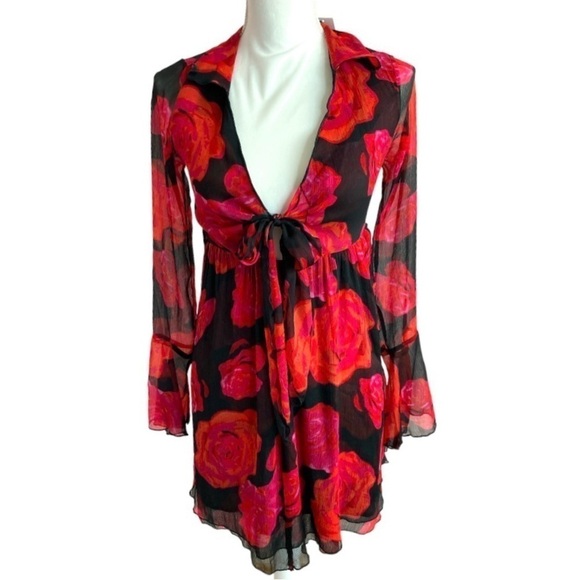 URBAN OUTFITTERS KIKI ROSES TIE FRONT MINI DRESS **NWT** - Picture 6 of 15